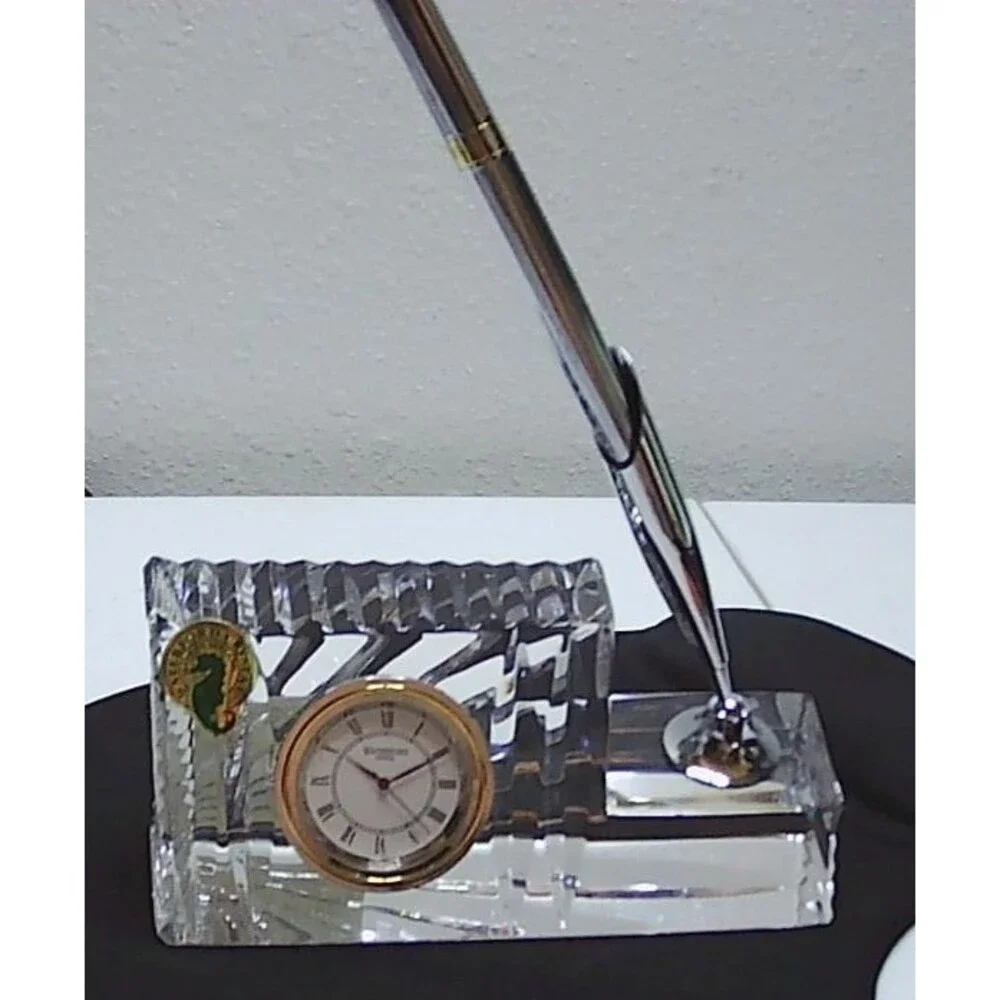 Waterford Crystal Vintage Executive Desk Clock Pen Holder Paper Weight Signed
